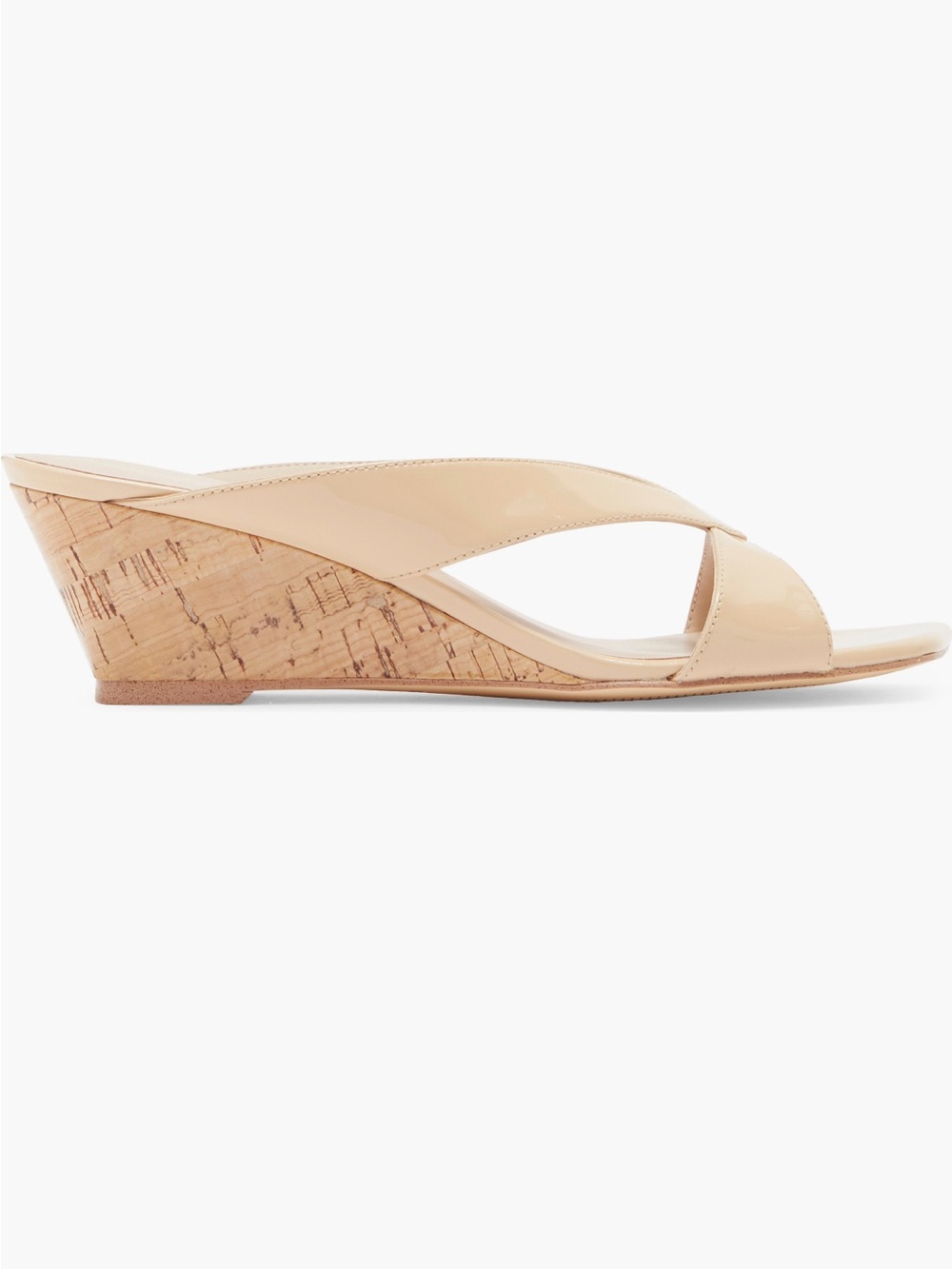 Stuart Weitzman Beige Patent Cork Wedge Slide Sandals